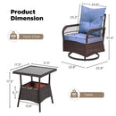 EROMMY 3 Pieces Patio Swivel Rocker Rattan Chairs, Outdoor Swivel Rocking Chairs with 1 Rattan Coffee Table, Blue-Erommy